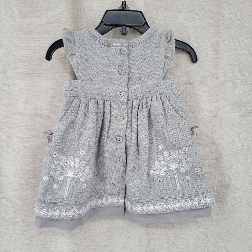 MONSOON Gray Wool Blend Dress with withe embroidery 3-6mo - Picture 5 of 16